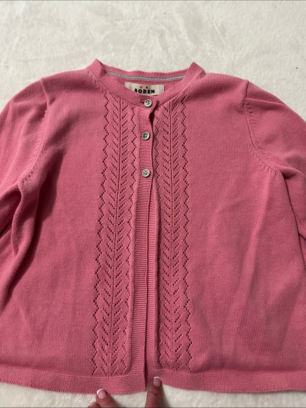 Boden Rose-Pink Eyelet Knit Button Cardigan